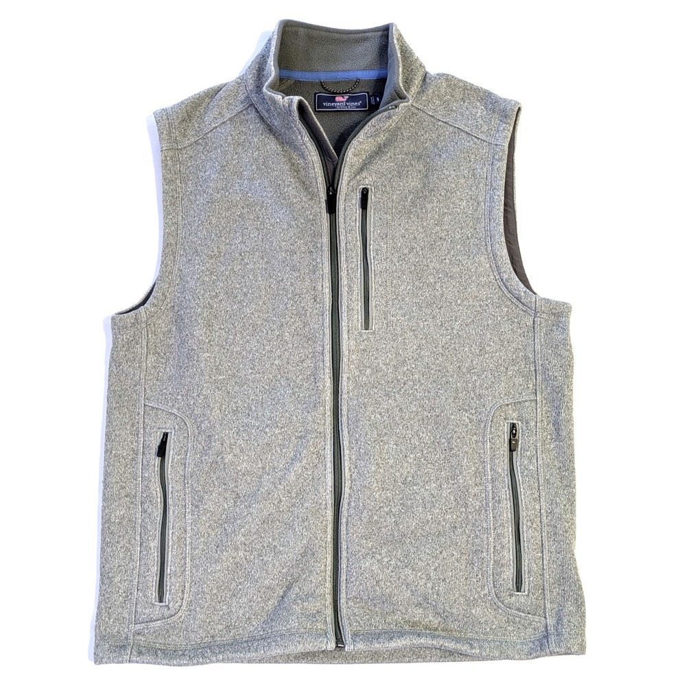Vineyard Vines Saltwater Fleece Vest Mens Small Gray Full Zip Sweater Knit Mock